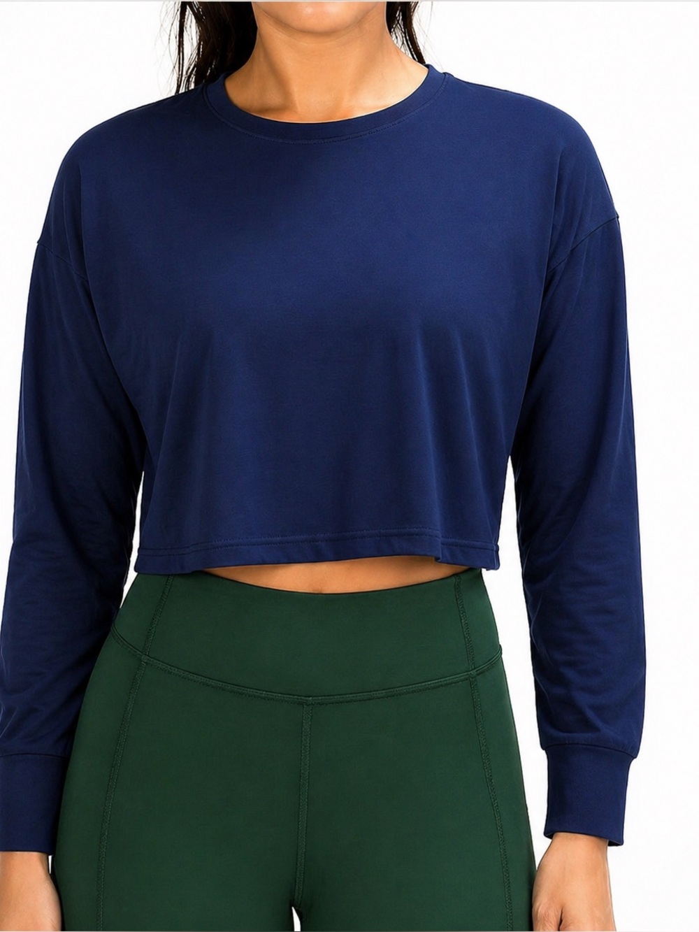 Lululemon Blue Cropped Long Sleeve Top No Size Fits S M 20x15.6